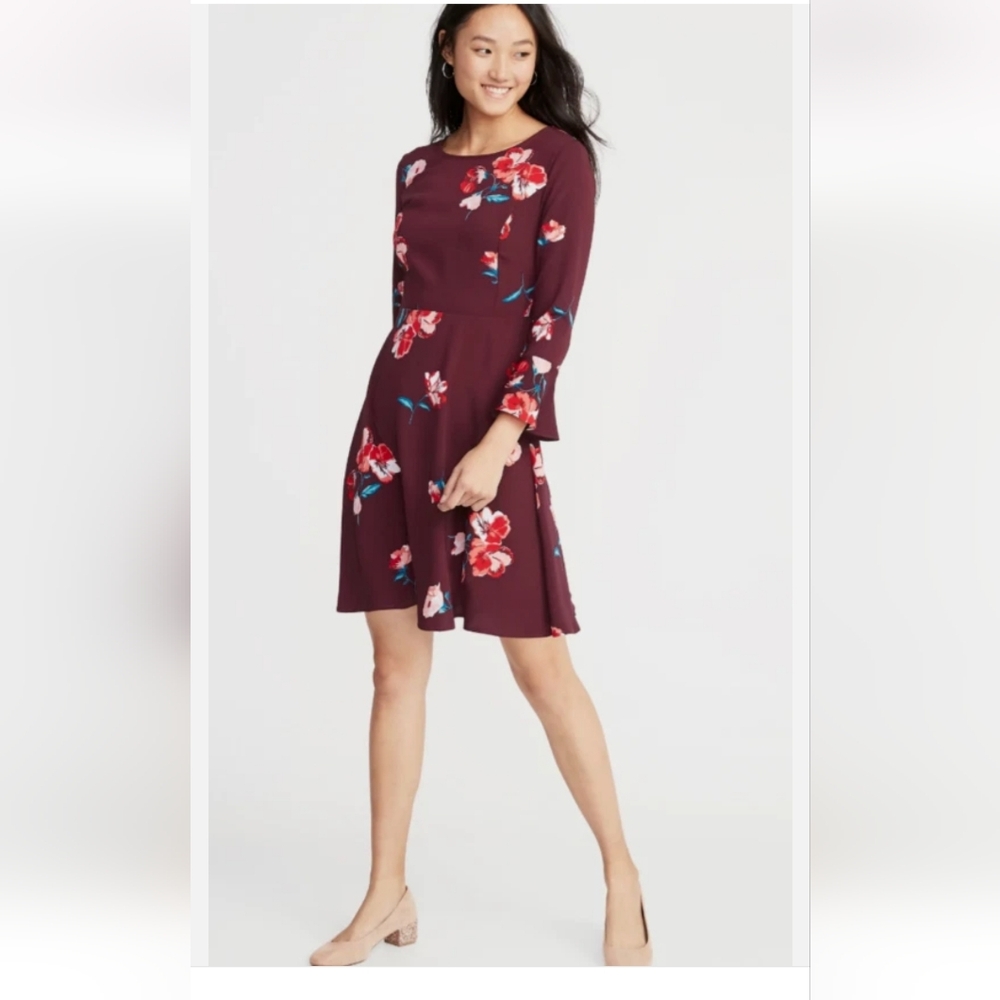 Old Navy Maroon Floral Long Sleeve Dress
